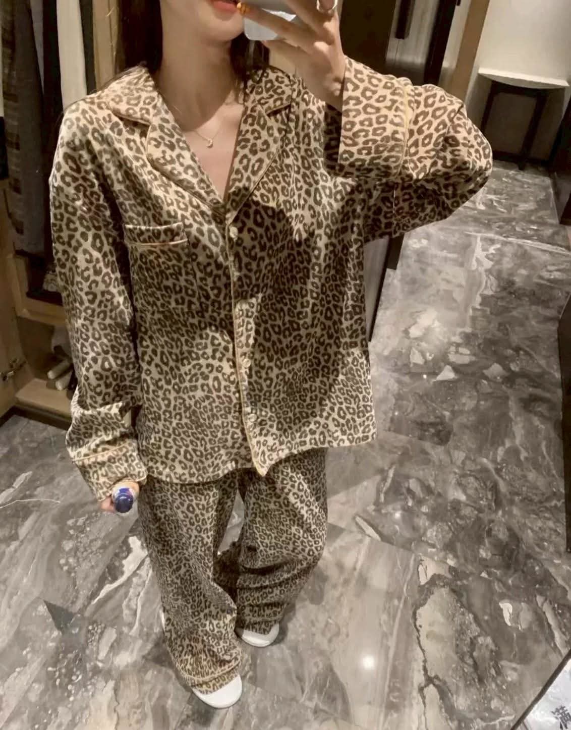 冬款加厚豹紋德絨居家套裝5