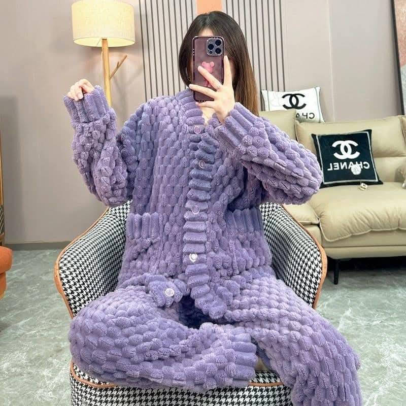 冬季長袖紫色珊瑚絨居家睡衣套裝4