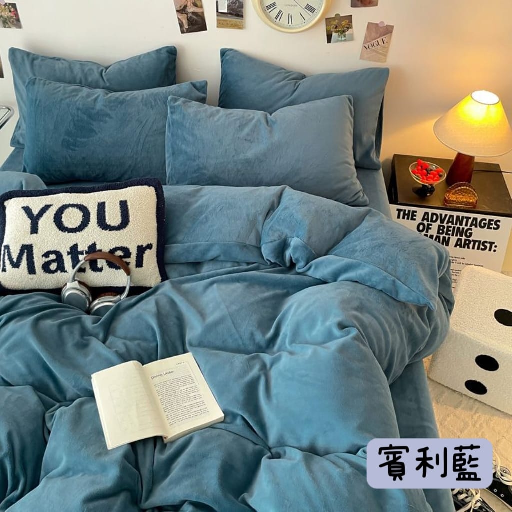 日係純色系牛奶絨四件套床包組4