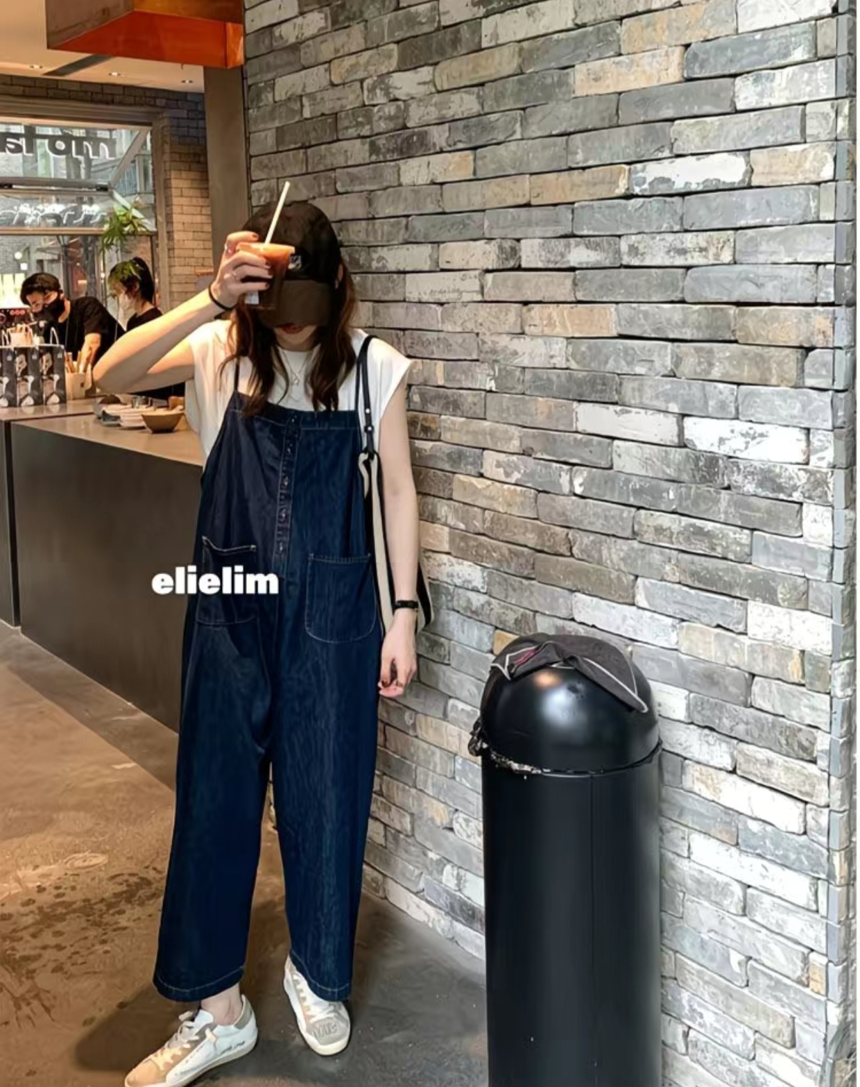 復古顯瘦寬鬆牛仔吊帶褲4