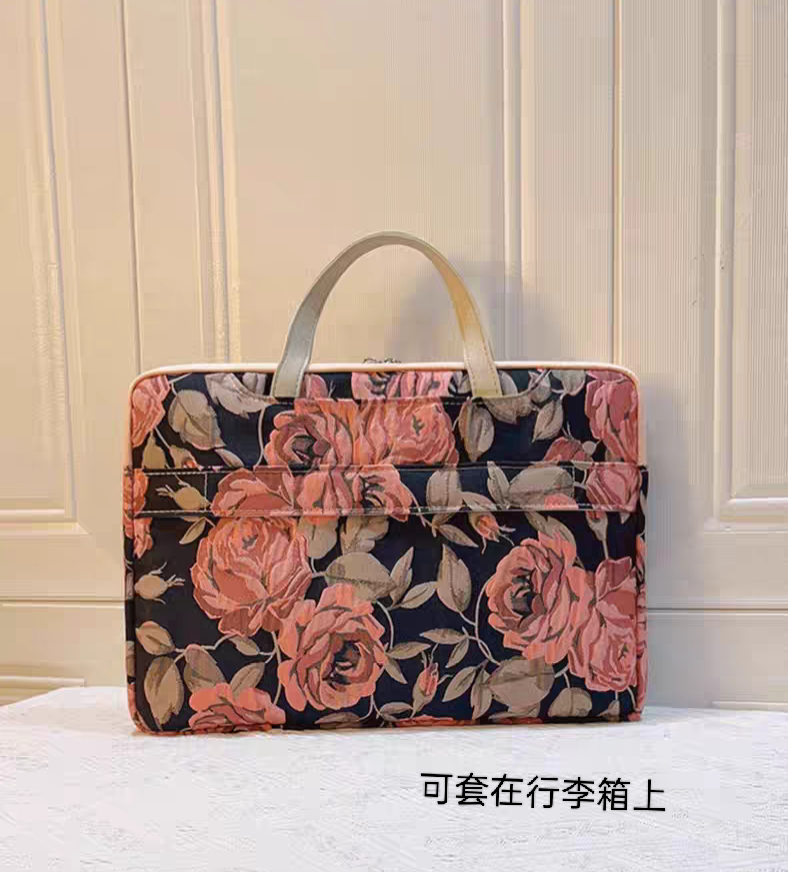 優雅牡丹 刺繡多功能旅行電腦包5