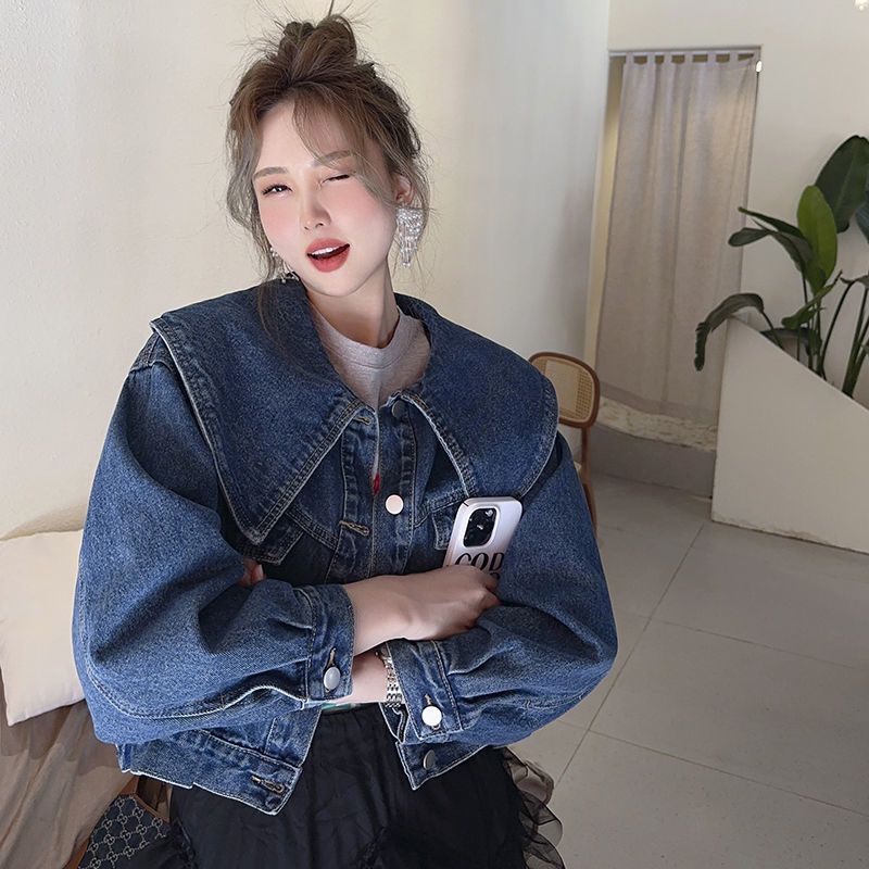 新款韓系娃娃領牛仔外套3
