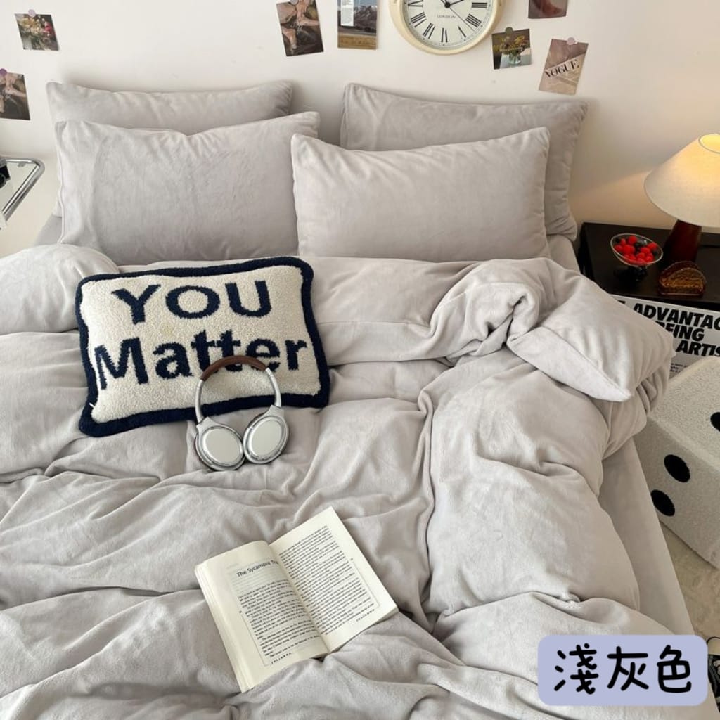 日係純色系牛奶絨四件套床包組2