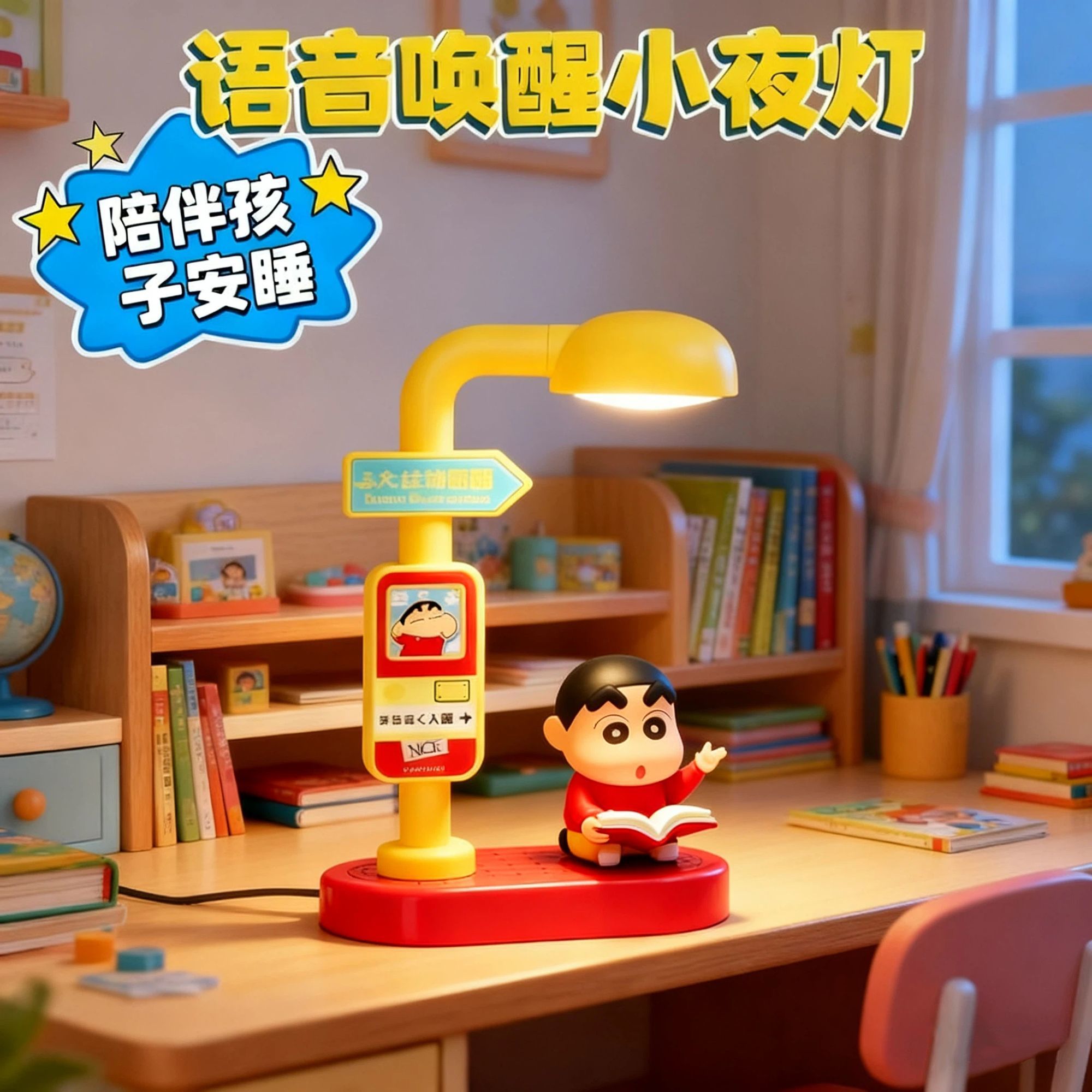 超可愛蠟筆小新聲控調光小夜燈 語音喚醒可充電2