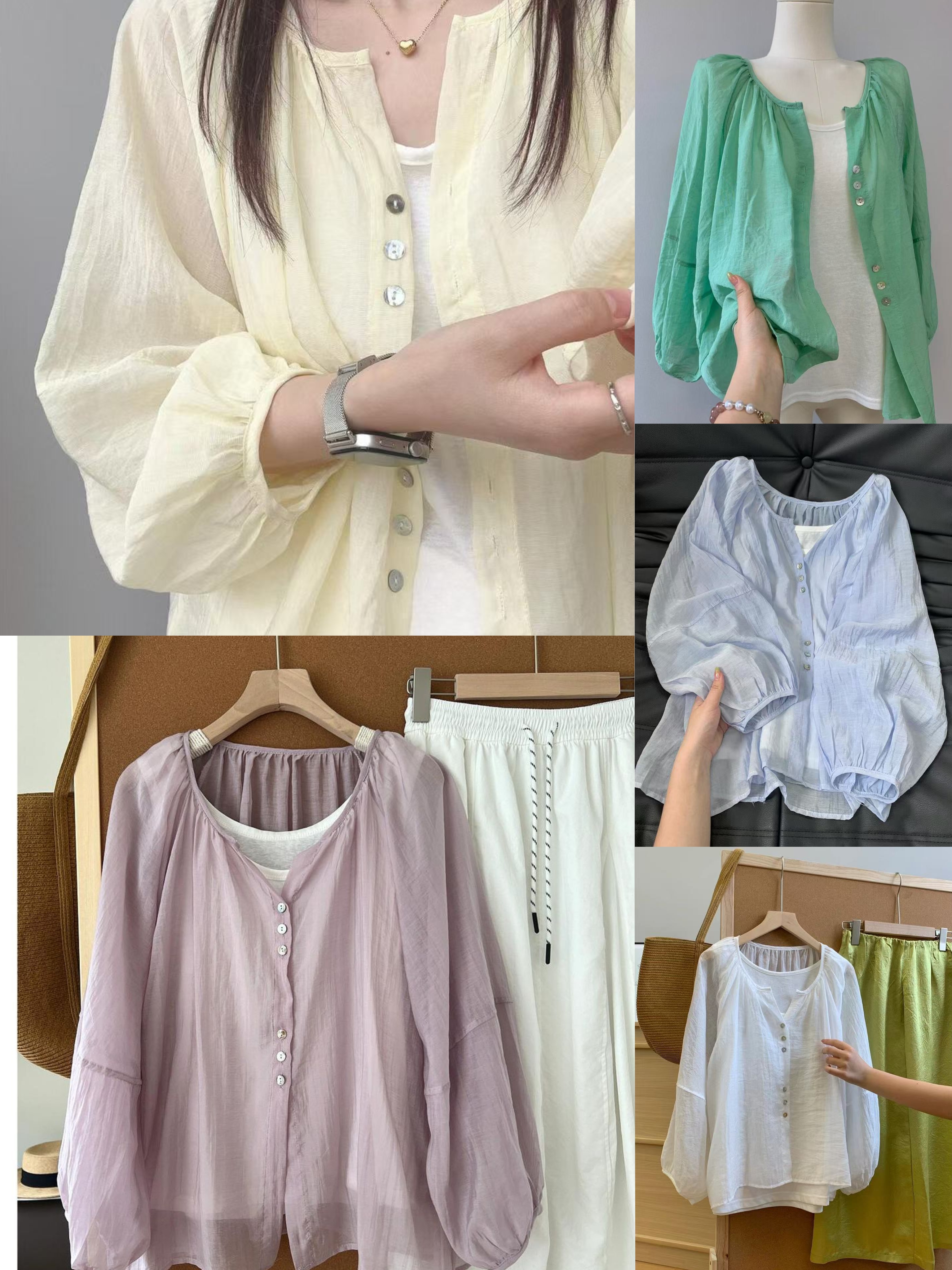 夢中情綿  復古冰絲雪紡防曬衬衫 輕薄寬鬆遮肉顯瘦襯衣