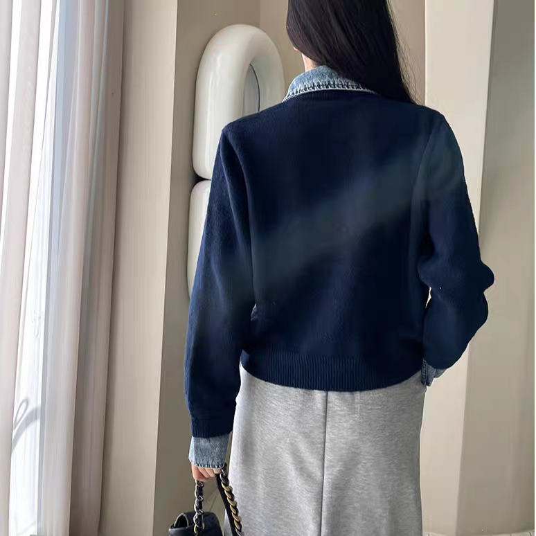 韓系牛仔拼接毛針織衫6