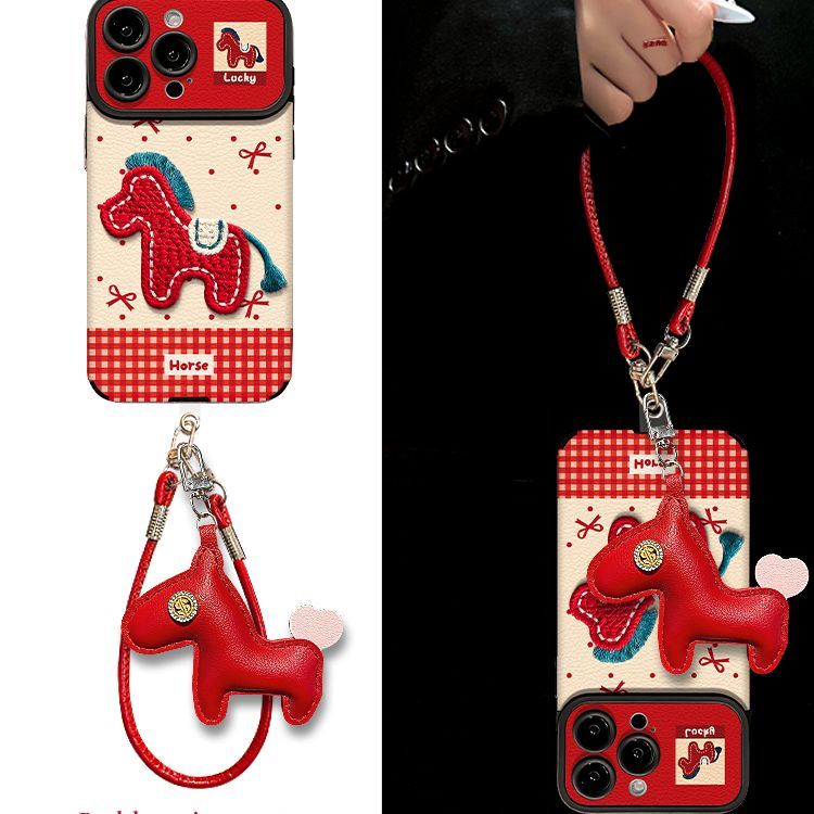 馬上有好運 格子小馬掛繩蘋果手機殼