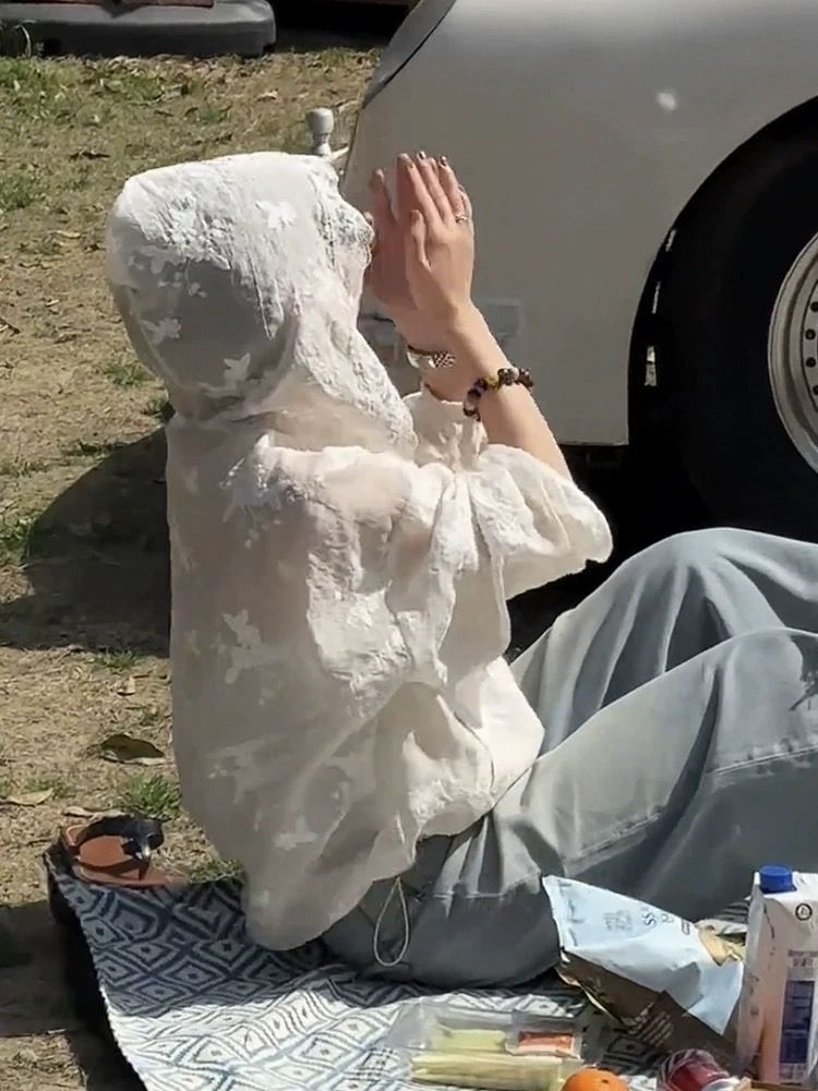 法式蕾絲連帽防曬衫輕薄舒適款4