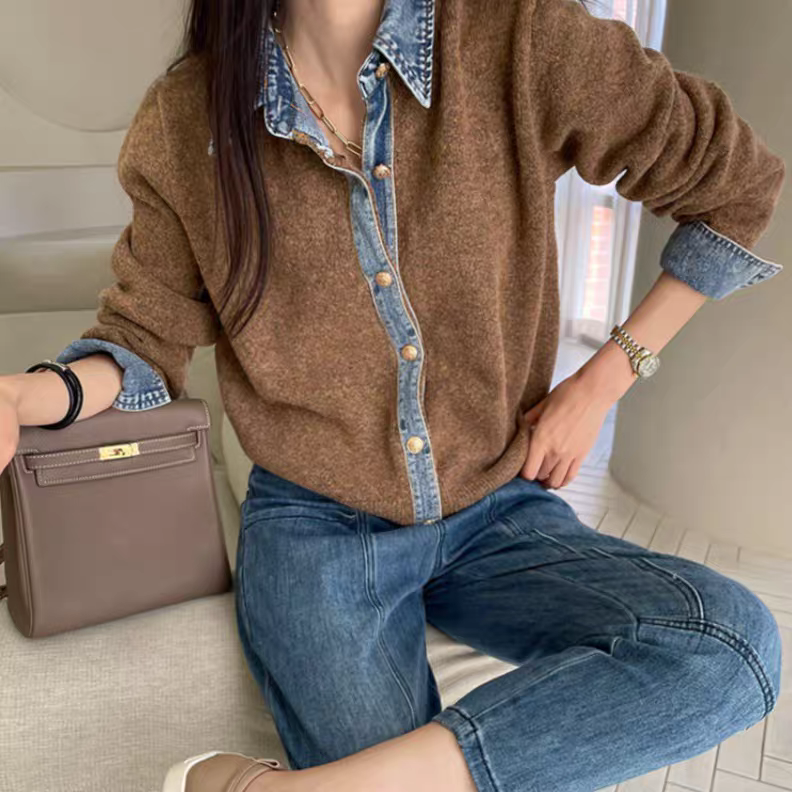 韓系牛仔拼接毛針織衫2