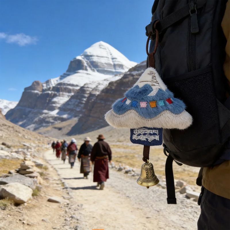 岡仁波齊雪山毛絨吊飾 日照金山・心經鈴鐺・旅行紀念掛件1