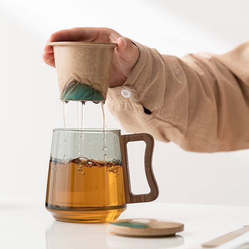 父親節生日走心伴手禮 復古千里江山茶禮 玻璃濾茶杯+儲茶罐4