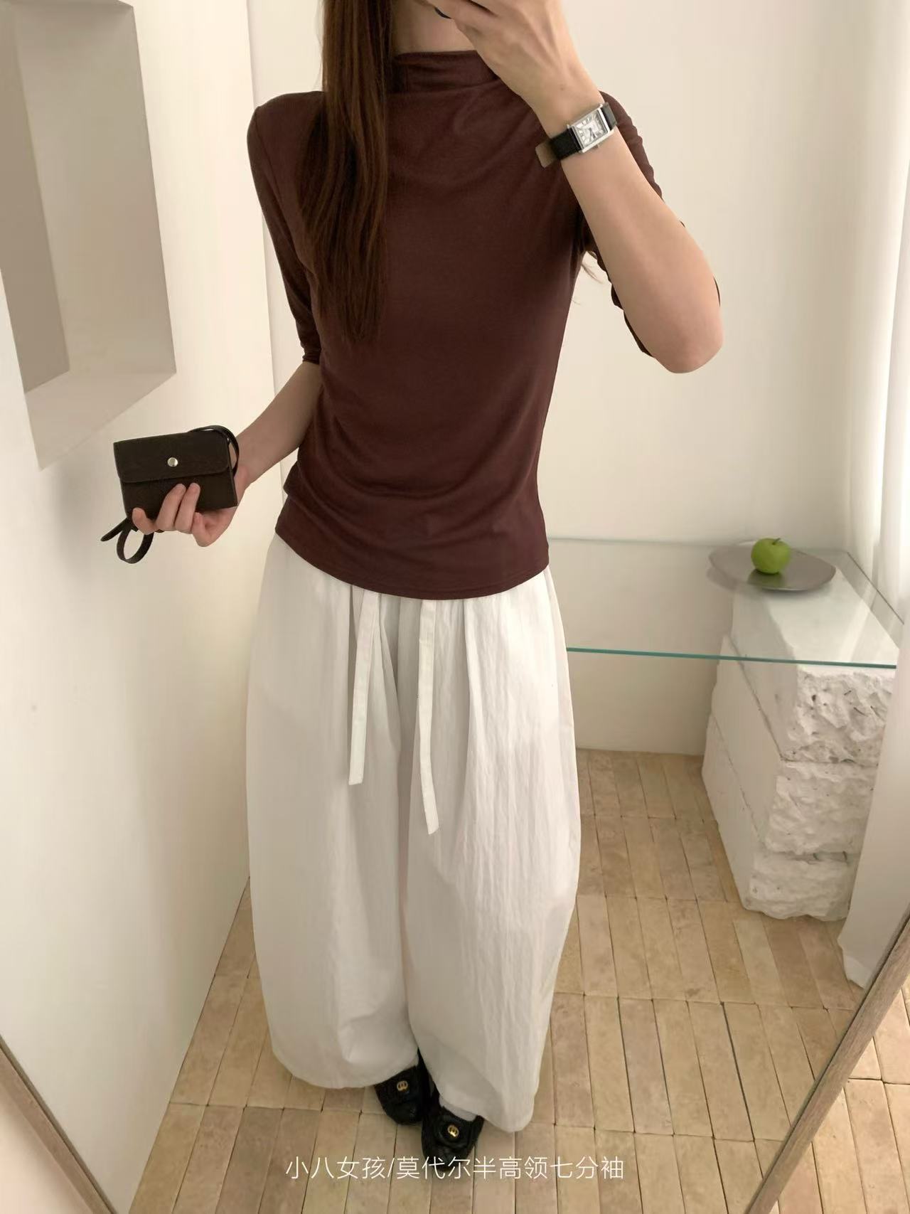 簡約舒適莫代爾半高領七分袖上衣6