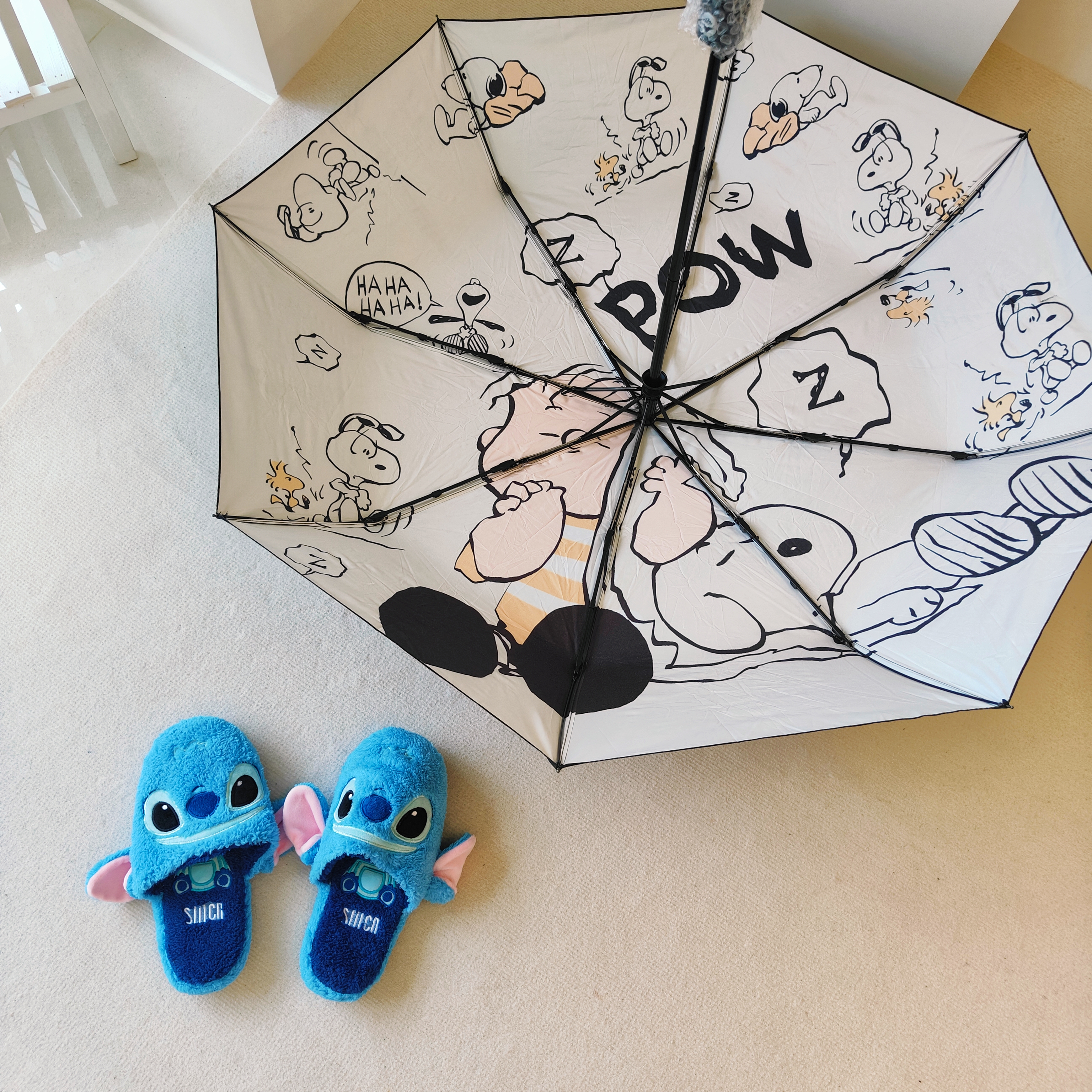 史努比外層黑膠內圖案自動晴雨傘