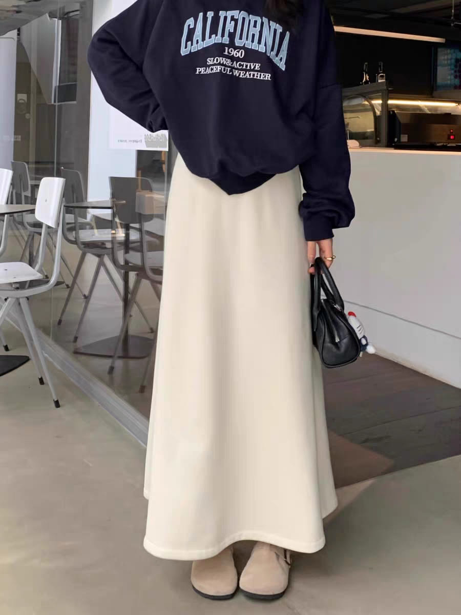 冬季溫柔風格加絨鬆緊帶長裙6