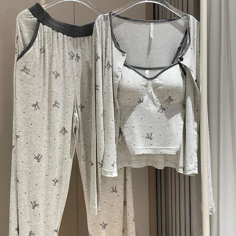 小蝴蝶印花春秋 莫代爾棉三件套家居服