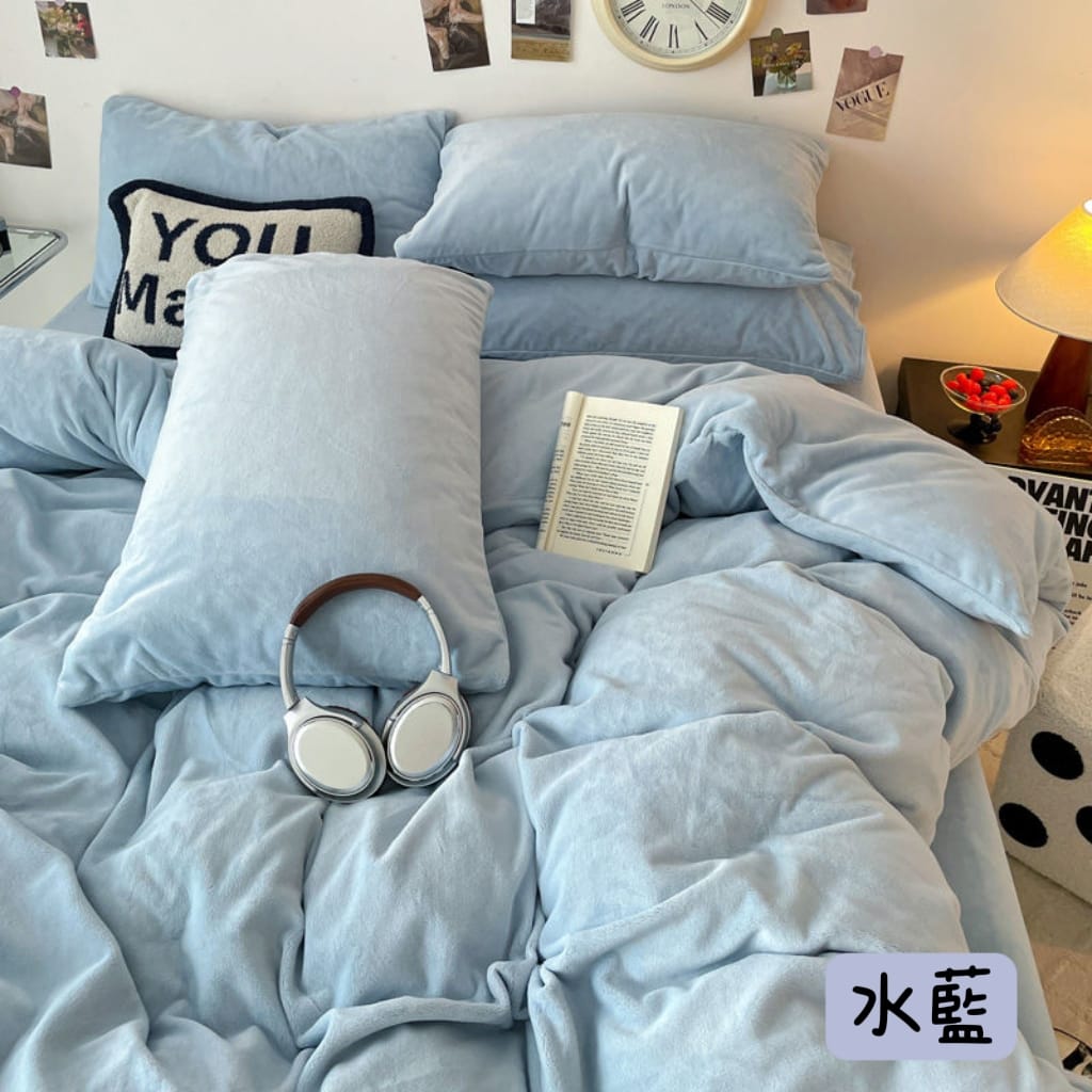 日係純色系牛奶絨四件套床包組3