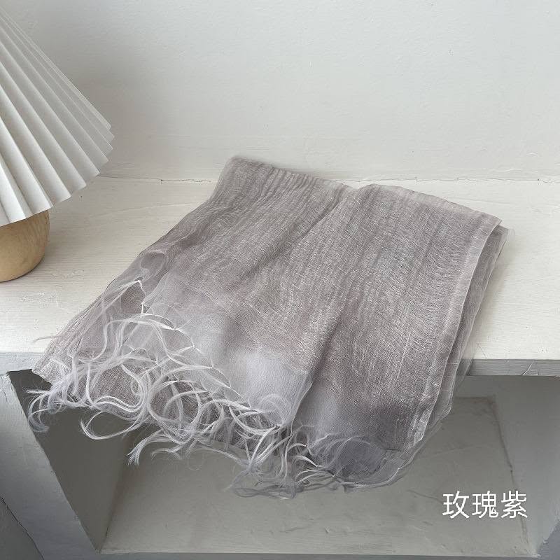 日系手工流蘇三層真絲披肩 晨霧水霧感薄紗圍巾9