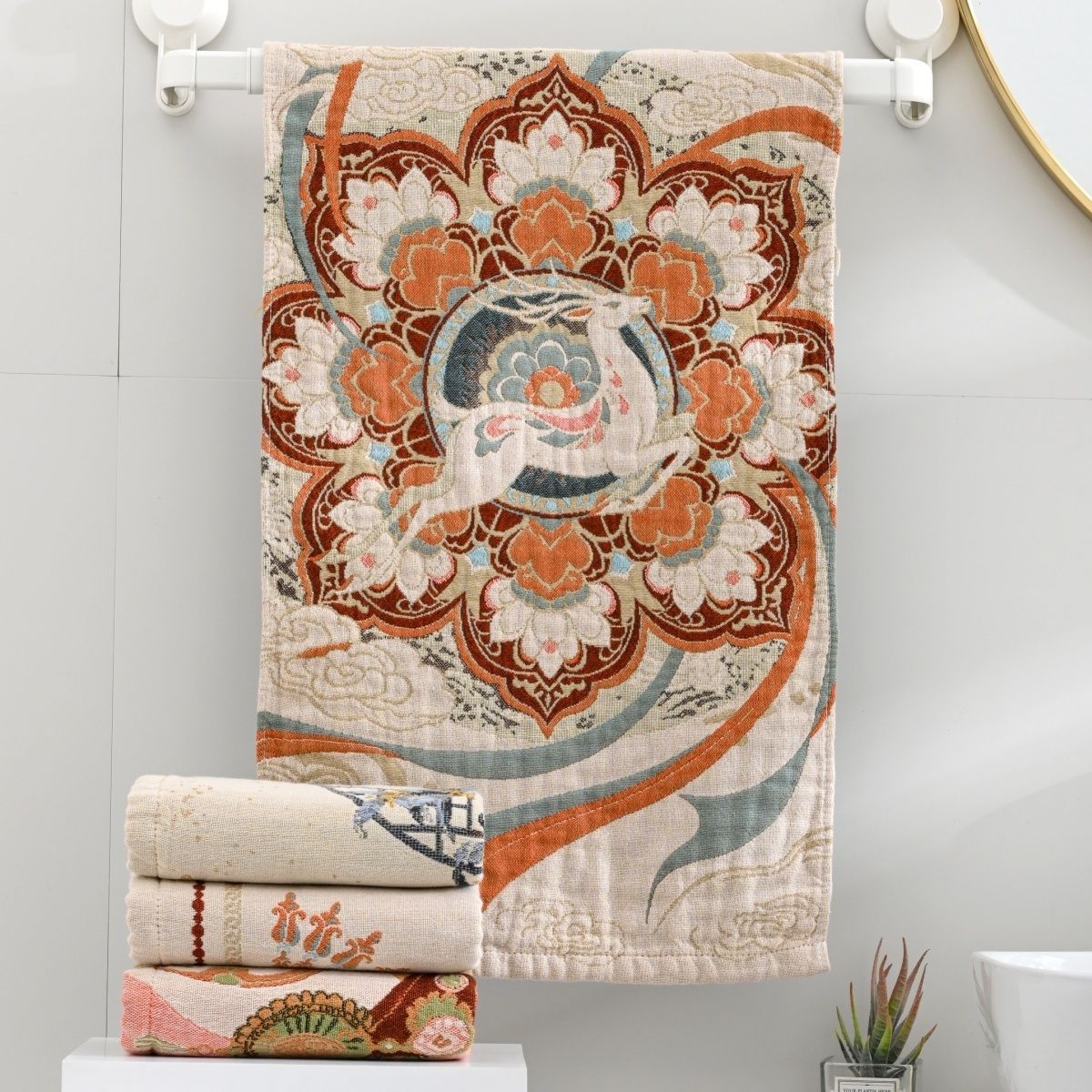 輕奢國風·純棉民族風提花工藝 毛巾三入組3