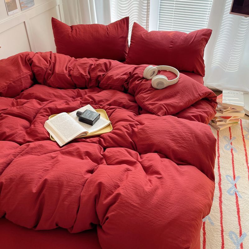 INS 風多巴胺紅色系 越躺越上癮水洗棉床包組4件套4