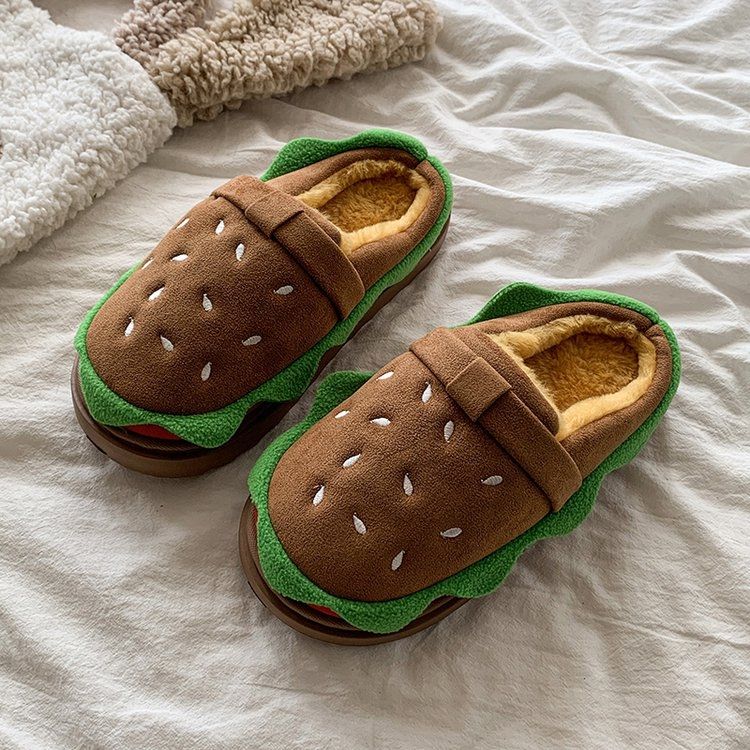 秋冬必收 可愛到捨不得脫 漢堡包造型厚底棉拖鞋3