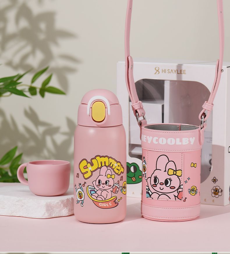 粉色可愛卡通斜背保溫杯5