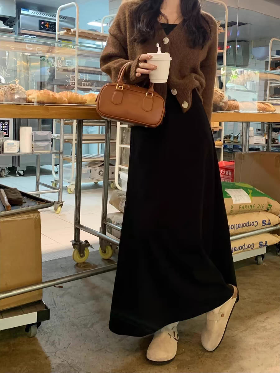 冬季溫柔風格加絨鬆緊帶長裙4