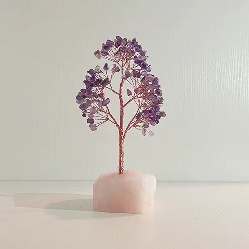 粉晶原石底座天然水晶樹擺件3