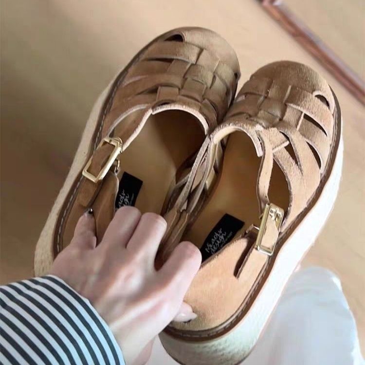 日系復古草編厚底羅馬涼鞋3