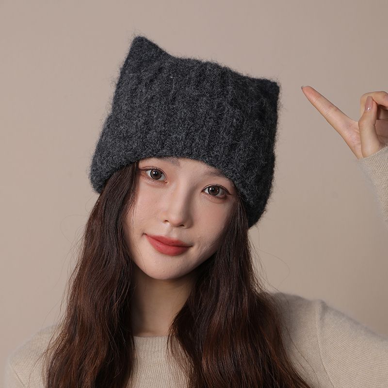 保暖軟萌顯臉小貓耳帽
