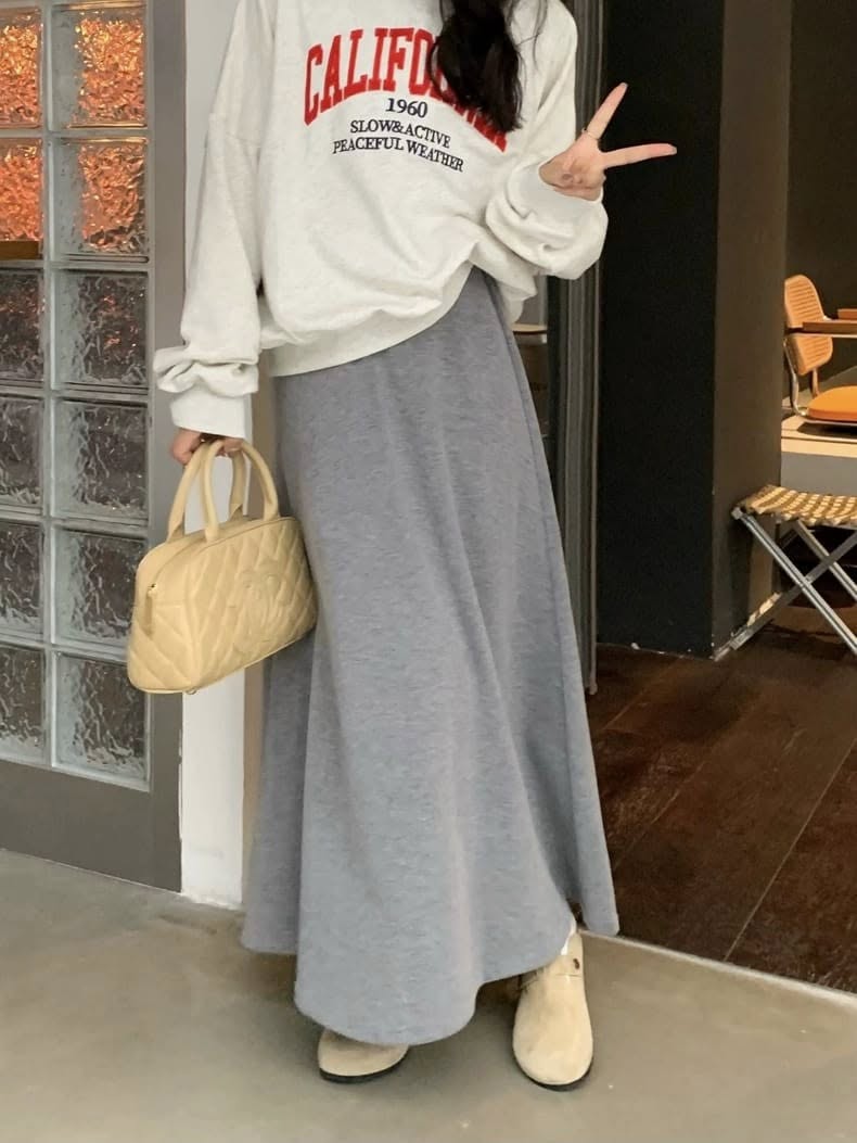 冬季溫柔風格加絨鬆緊帶長裙5