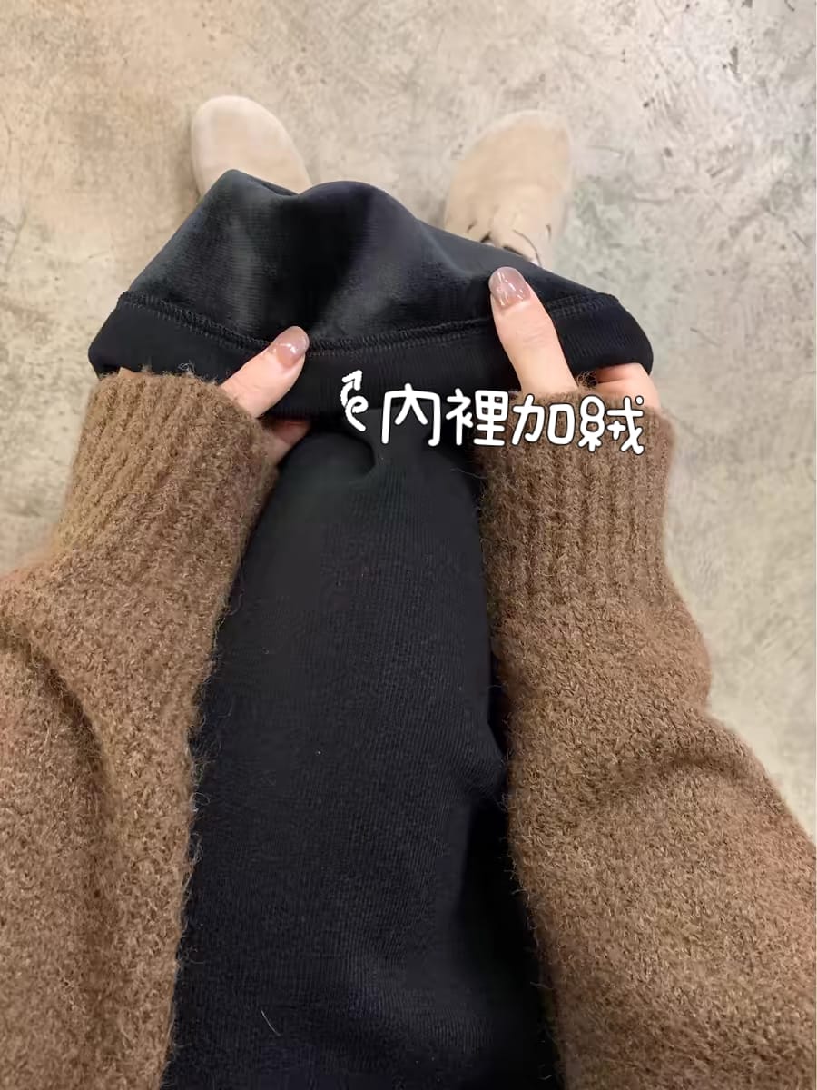 冬季溫柔風格加絨鬆緊帶長裙7