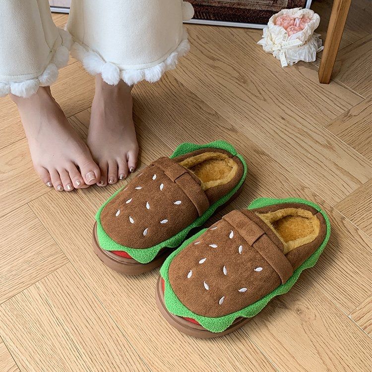 秋冬必收 可愛到捨不得脫 漢堡包造型厚底棉拖鞋6