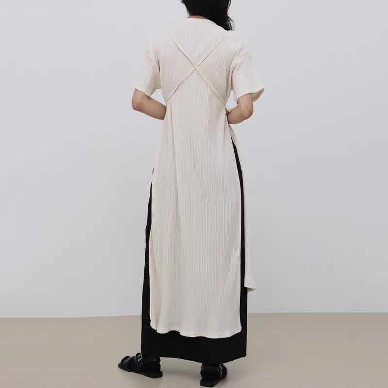 韓系極簡風 綁帶收腰側開叉長洋裝3