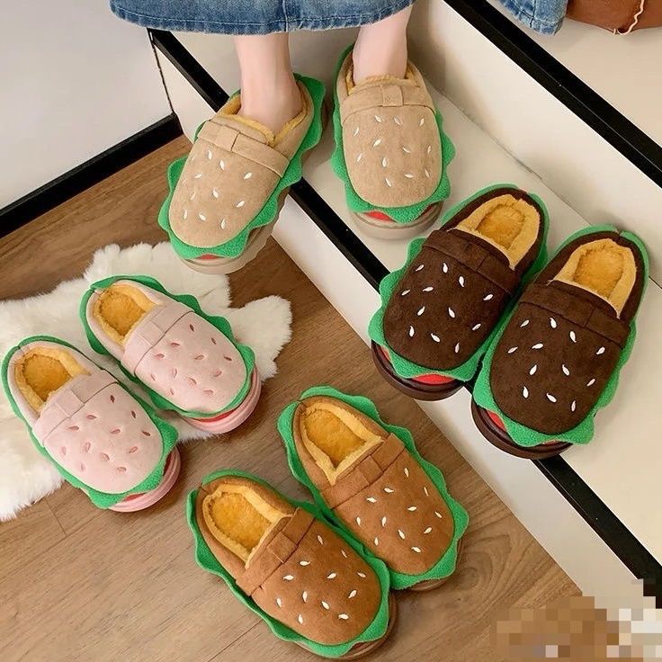 秋冬必收 可愛到捨不得脫 漢堡包造型厚底棉拖鞋4