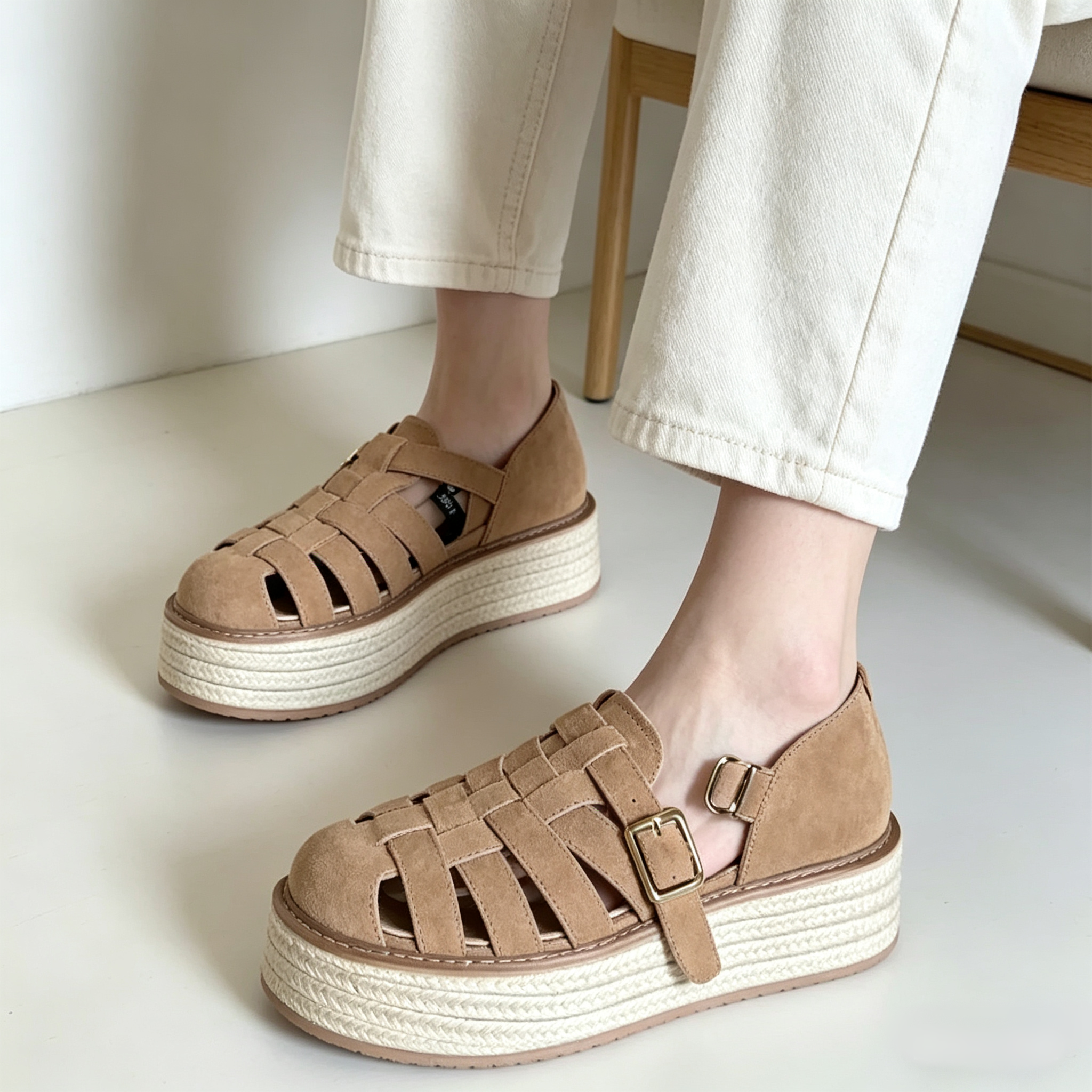 日系復古草編厚底羅馬涼鞋2