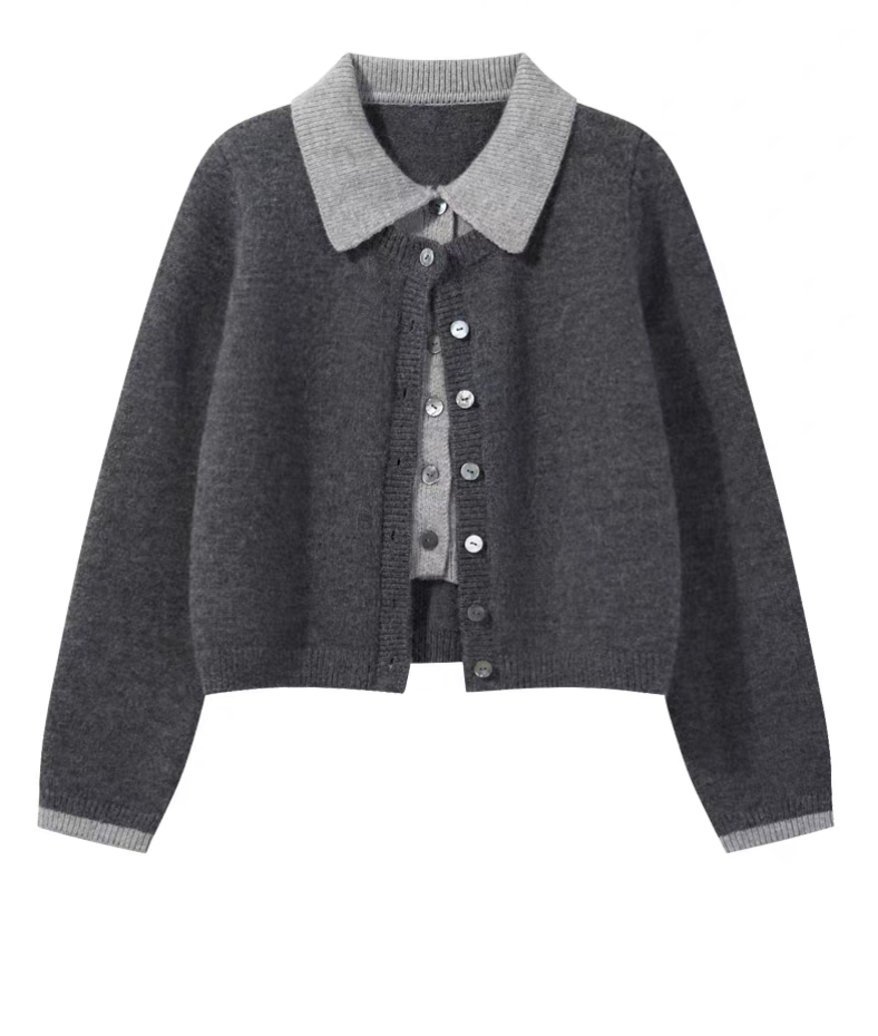 秋冬百搭氣質學院風假兩件針織衫2