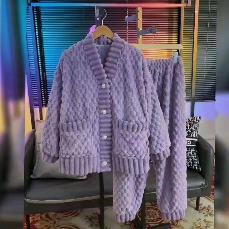 冬季長袖紫色珊瑚絨居家睡衣套裝5