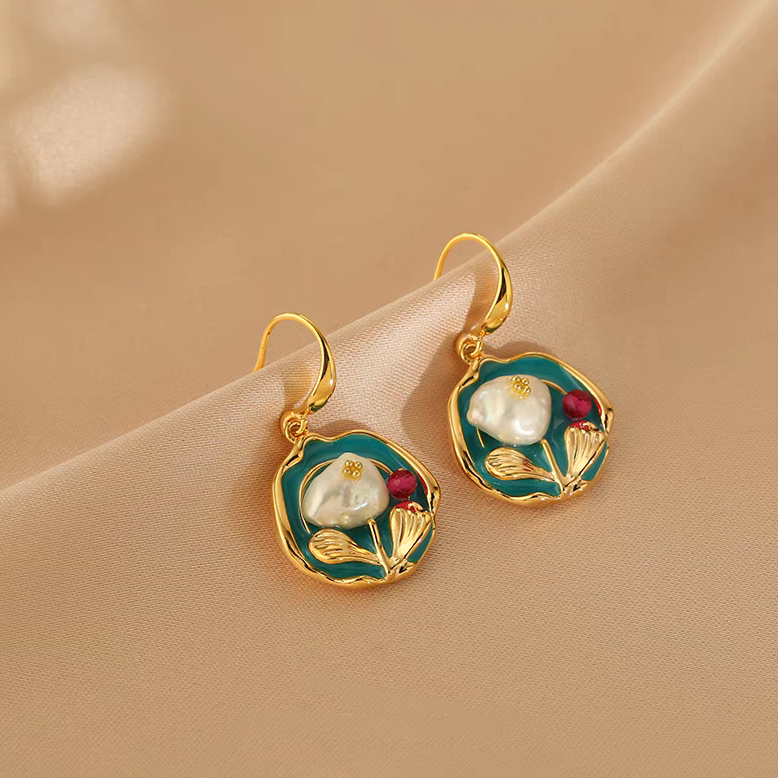 輕奢設計感油畫風耳環四入組4