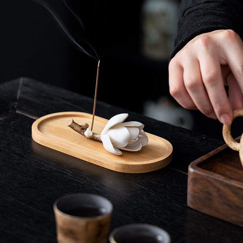 手工白玉蘭陶瓷香插 中式古風雅致線香底座