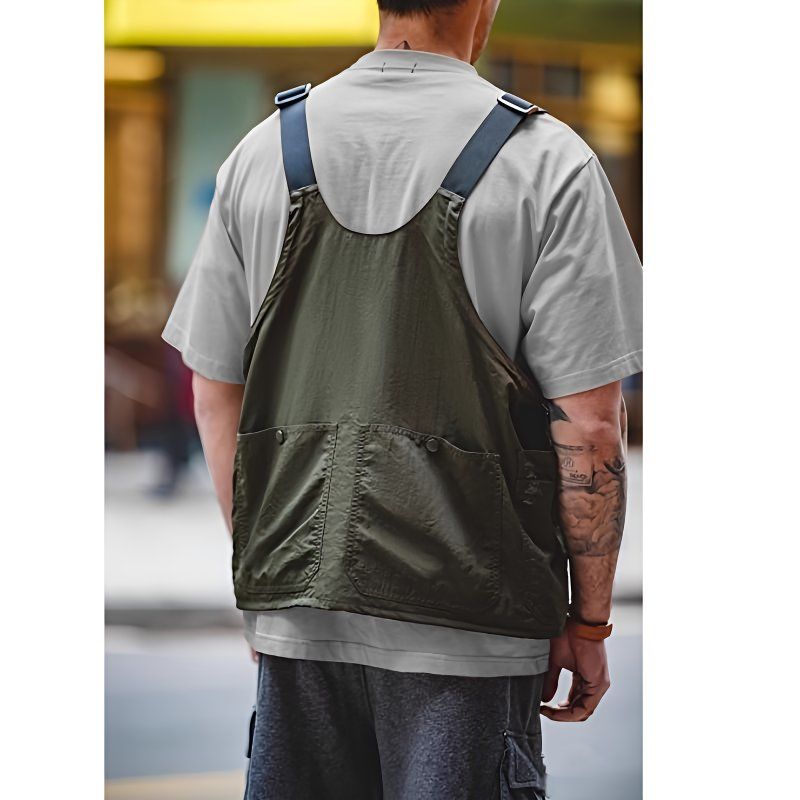 背心秒變大容量包 可折疊手提收納 日系戶外機能工裝馬甲背心6