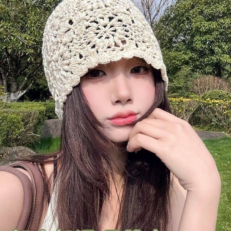 日系手工鏤空鉤花針織帽3