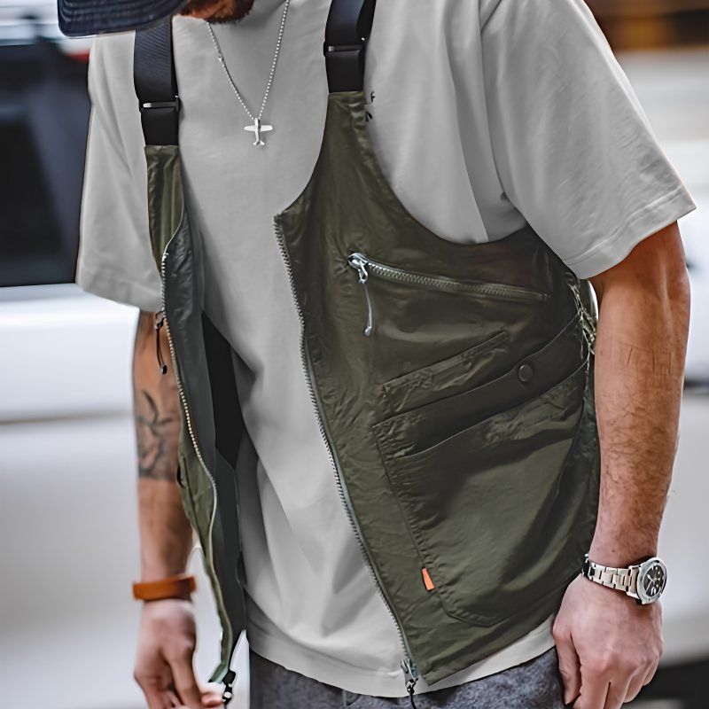 背心秒變大容量包 可折疊手提收納 日系戶外機能工裝馬甲背心2