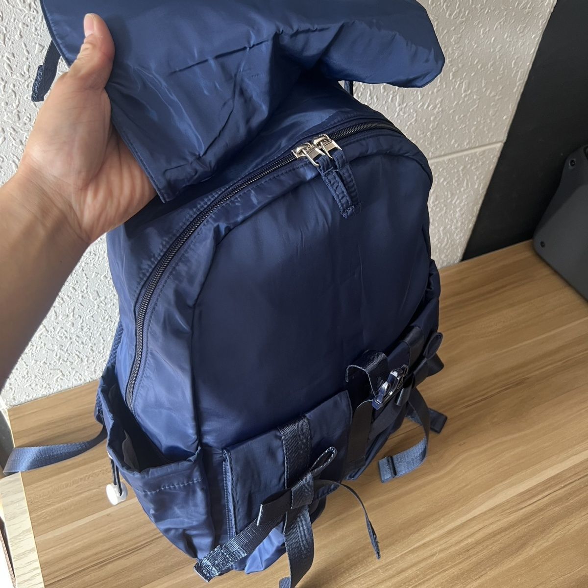 日系藏藍蝴蝶結雙肩包 可放14吋筆電8