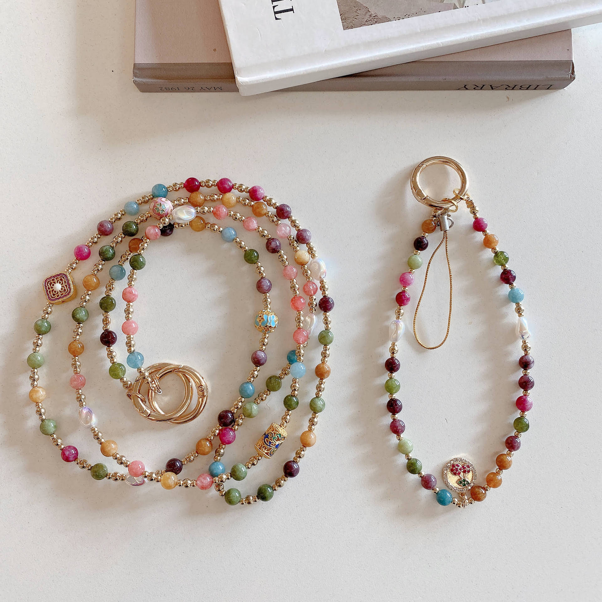 高級感多彩天然石手機掛繩手機背帶8