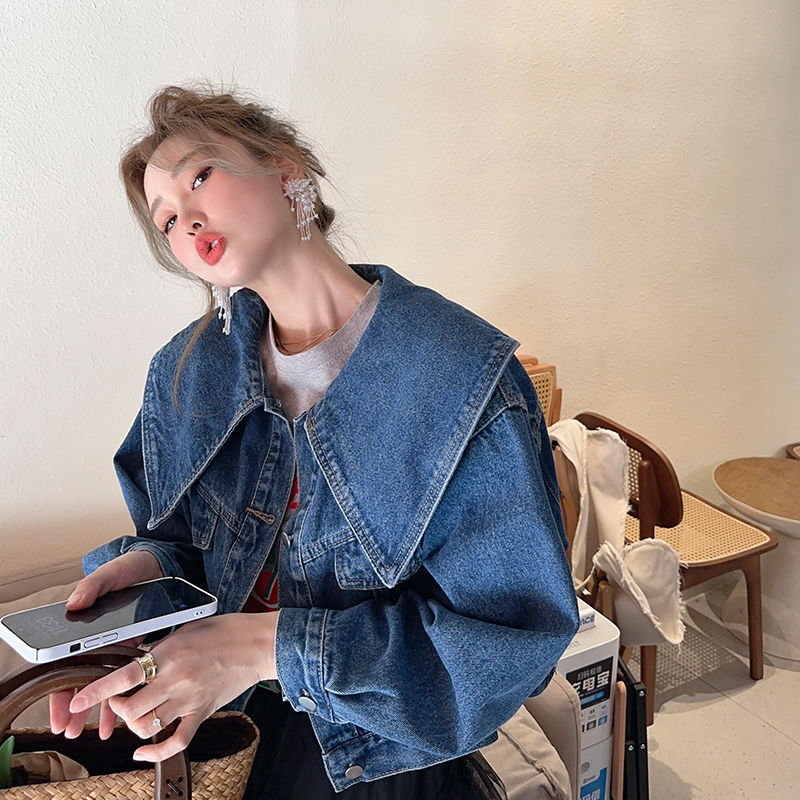 新款韓系娃娃領牛仔外套