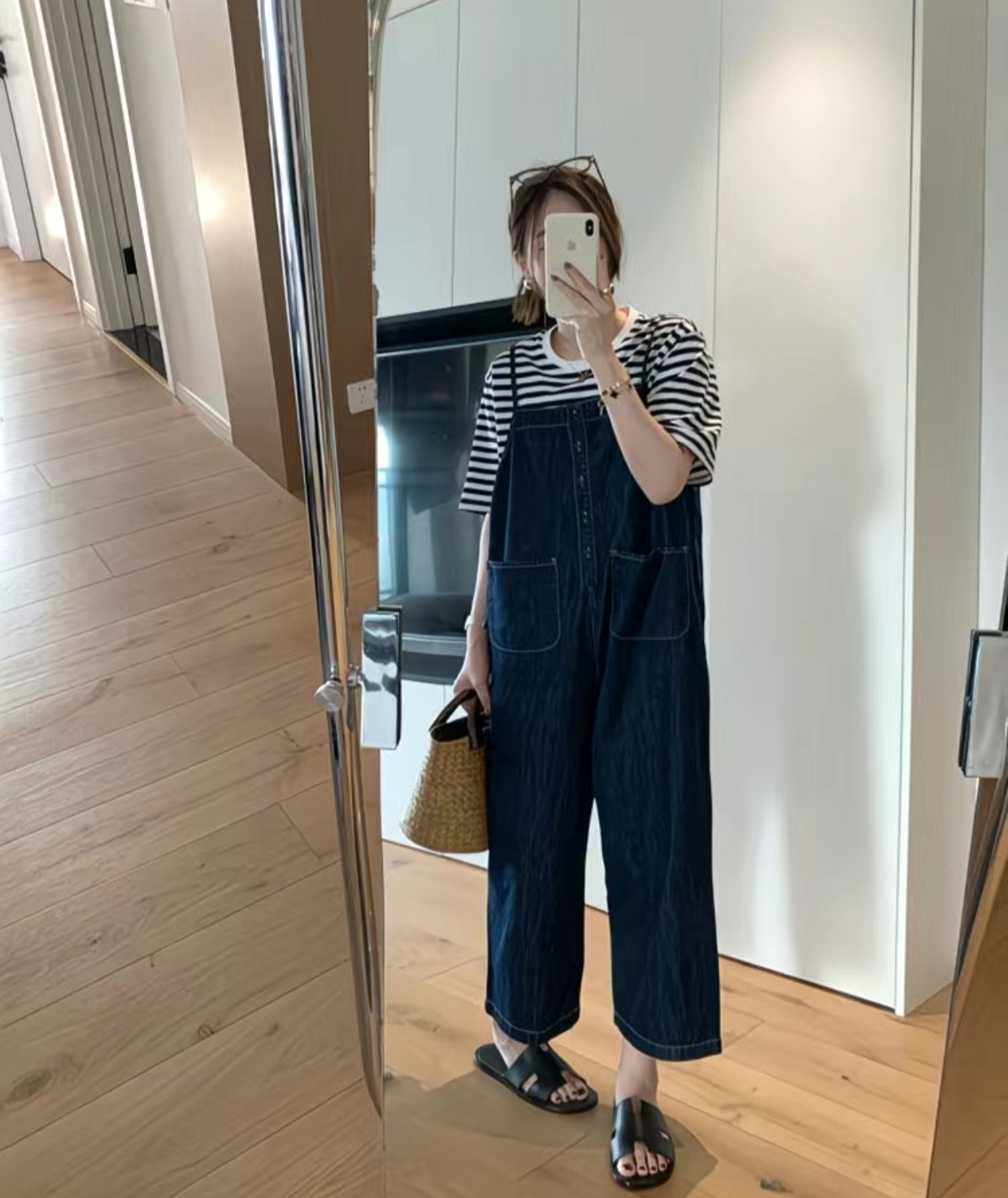 復古顯瘦寬鬆牛仔吊帶褲6