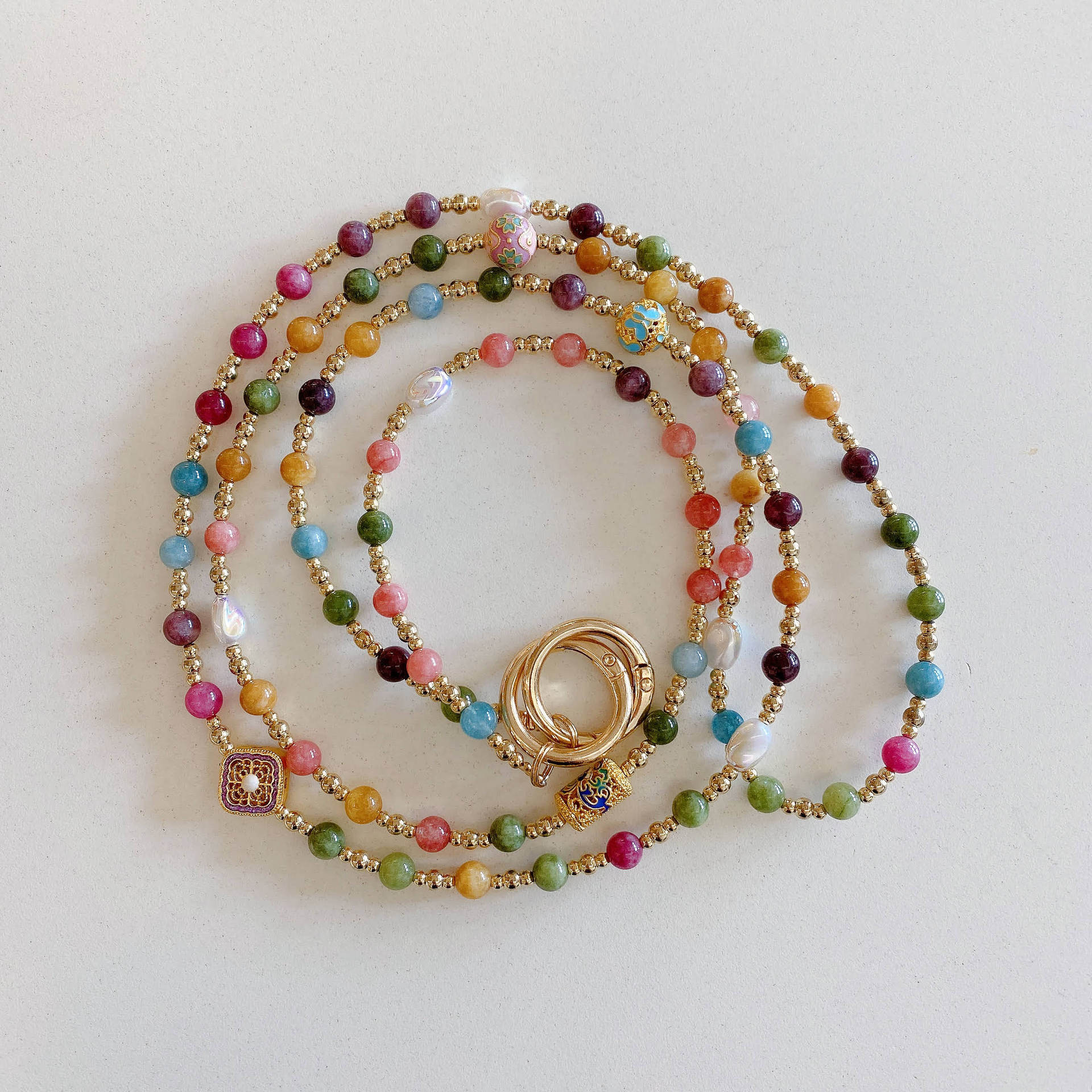 高級感多彩天然石手機掛繩手機背帶7