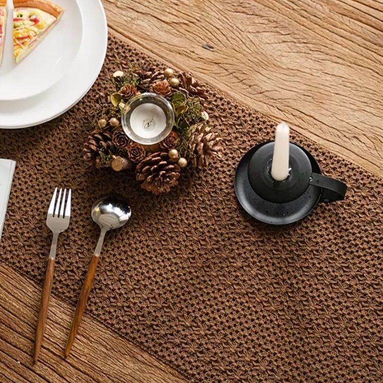 美拉德風編織桌旗棉麻質感流蘇桌布