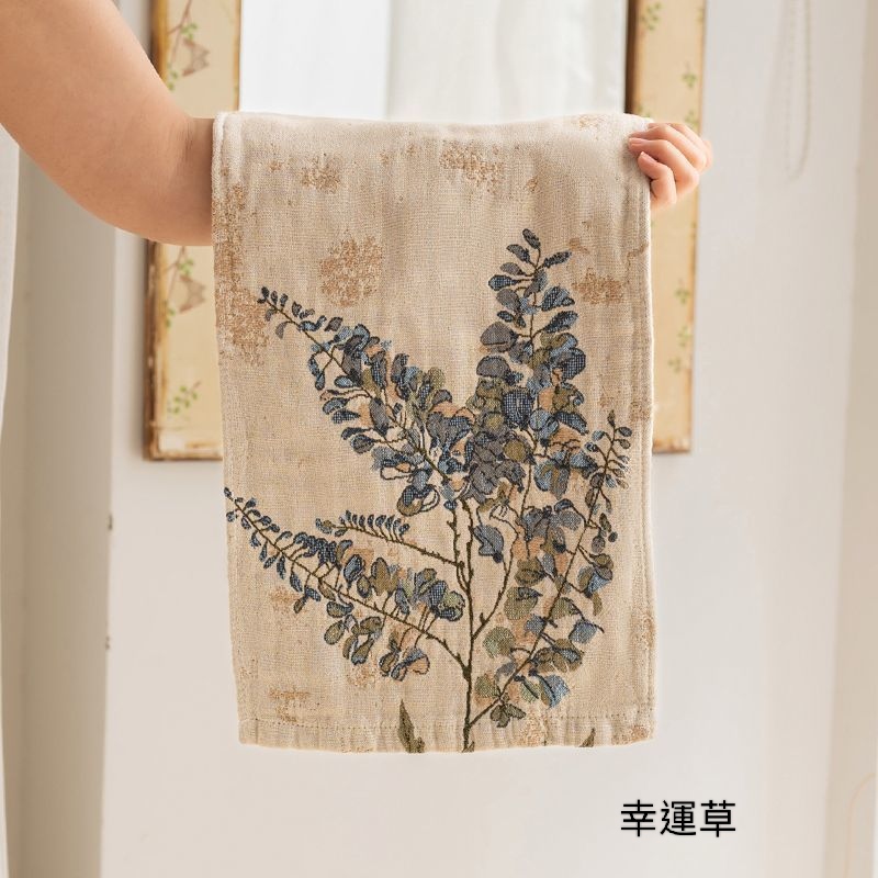 復古花卉提花紗布純棉毛巾2入組2