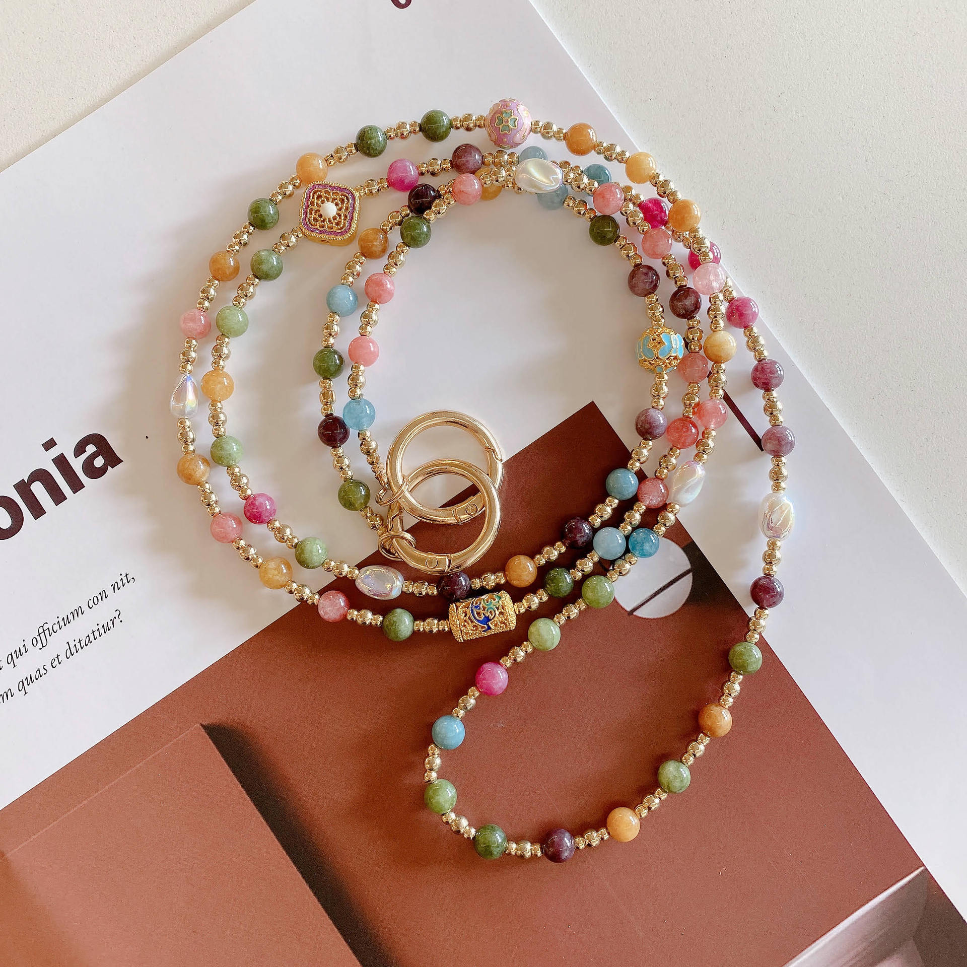 高級感多彩天然石手機掛繩手機背帶6